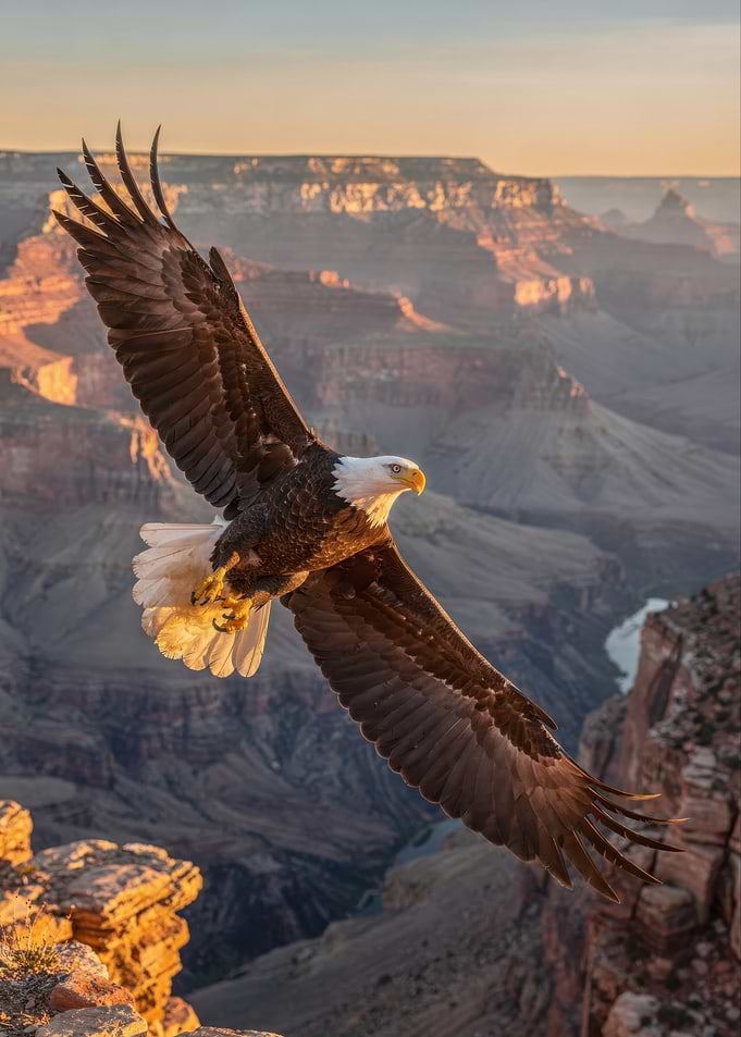 Bald Eagle Soaring Over Grand Canyon
