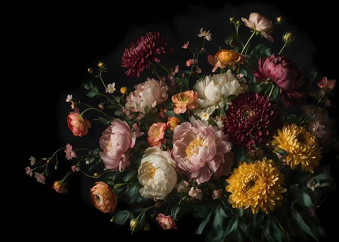 Elegant Moody Floral Bouquet Still Life