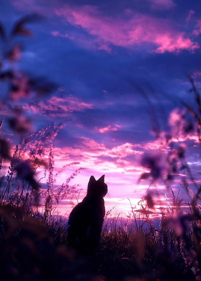 Black Cat Silhouette at Sunset