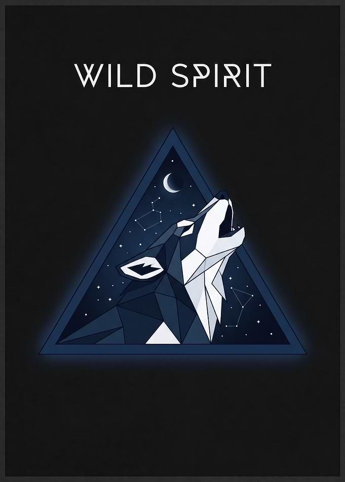 Geometric Wolf Howling at Moon