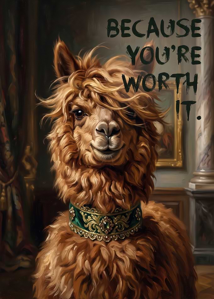 Regal Llama Portrait with Text