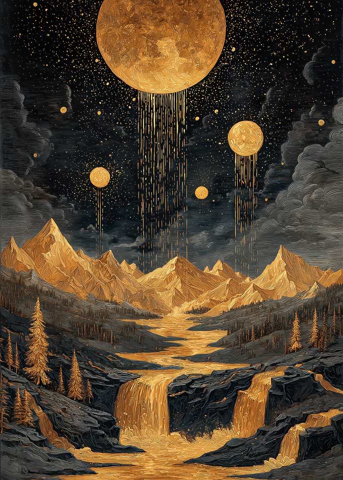 Golden Celestial Waterfall Landscape