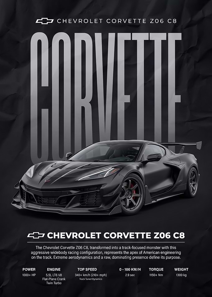 black sleek car Corvette Z06 C8 Poster