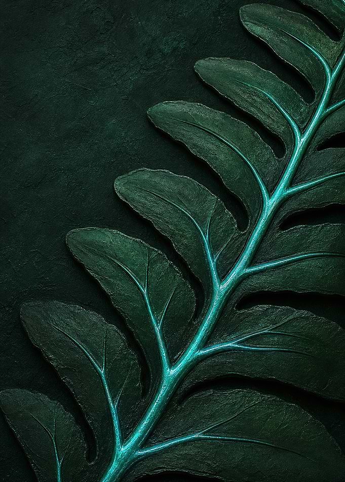 Bioluminescent Fern with Cyan Veins