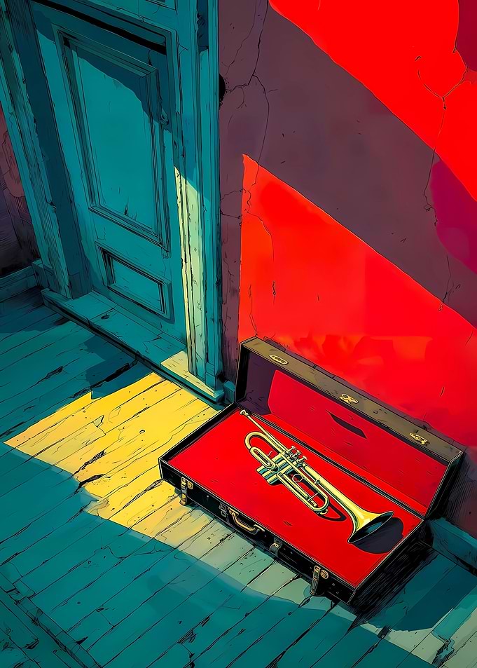 Trumpet in Case by Doorway