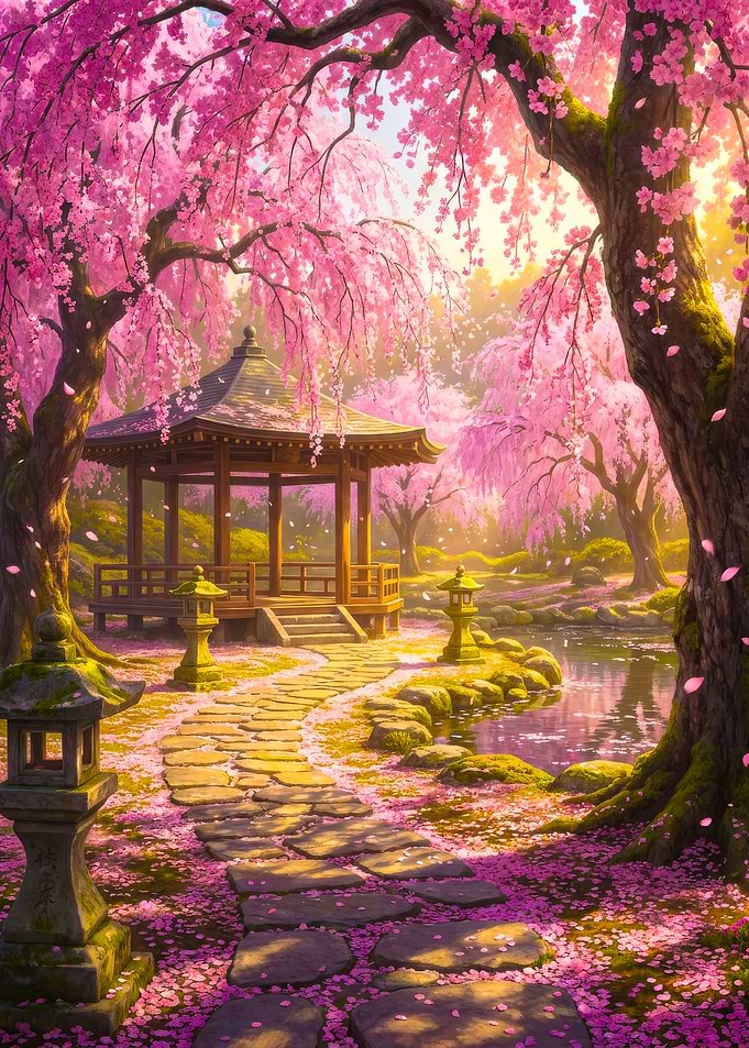 Serene Japanese Cherry Blossom Garden