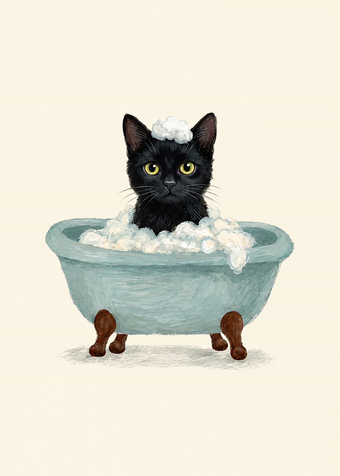 Black Cat Taking a Bubble Bath