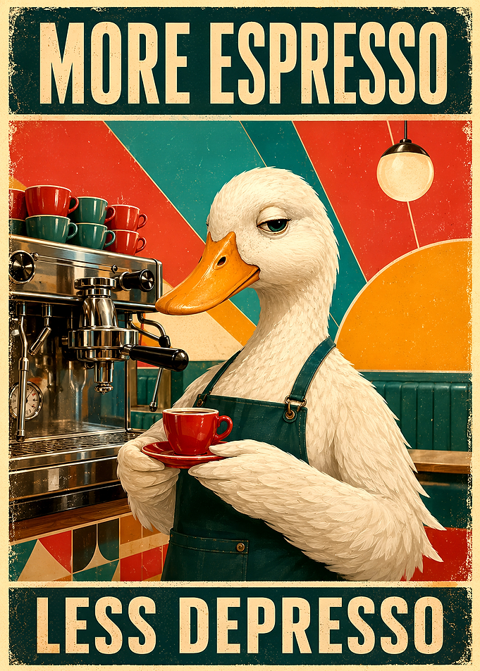 More Espresso Less Depresso Duck Poster