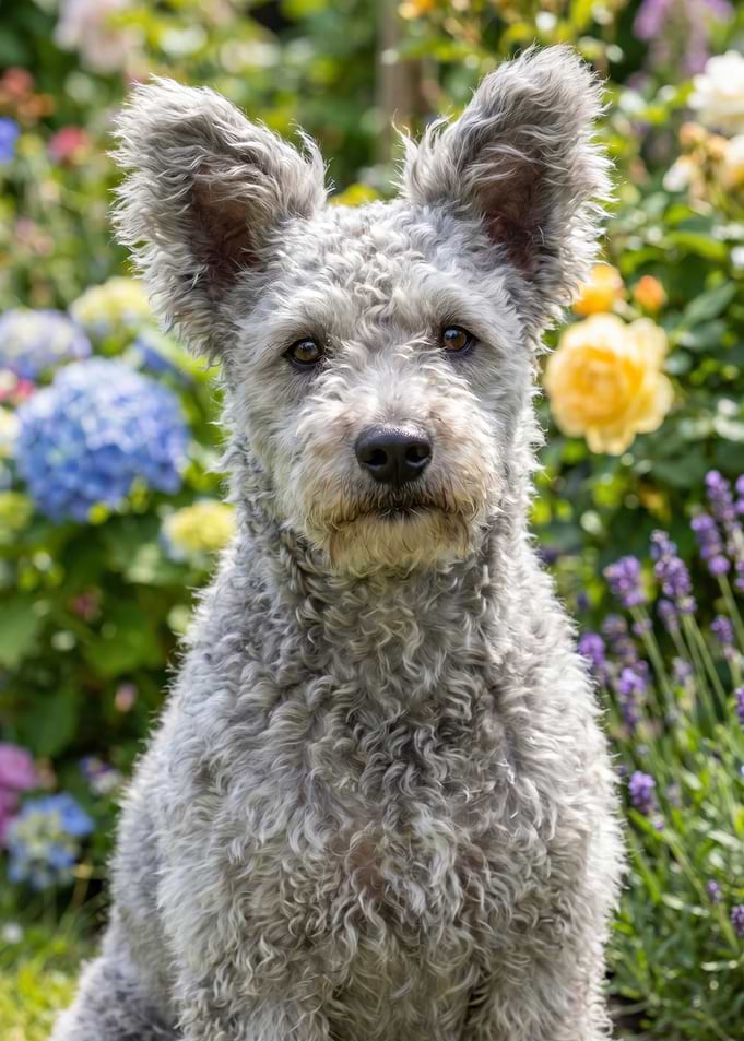 Curly-Haired Dog in Garden