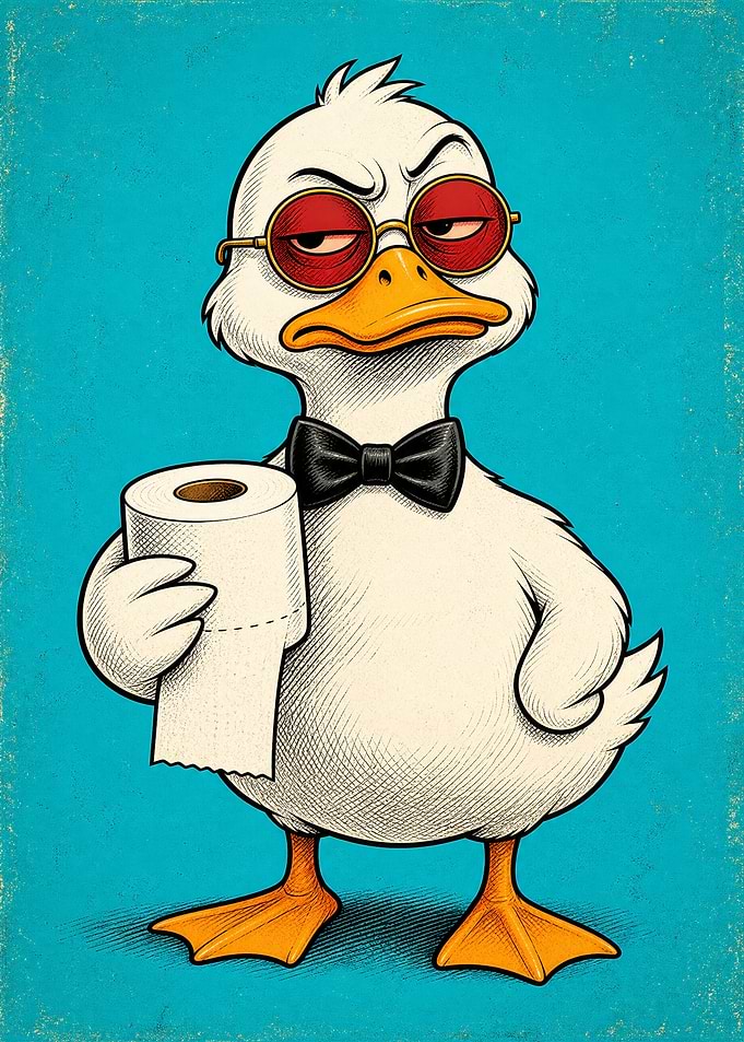 Grumpy Duck with Toilet Paper