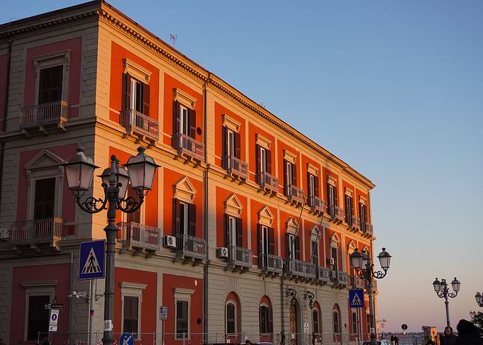Historic Orange Building at Sunset