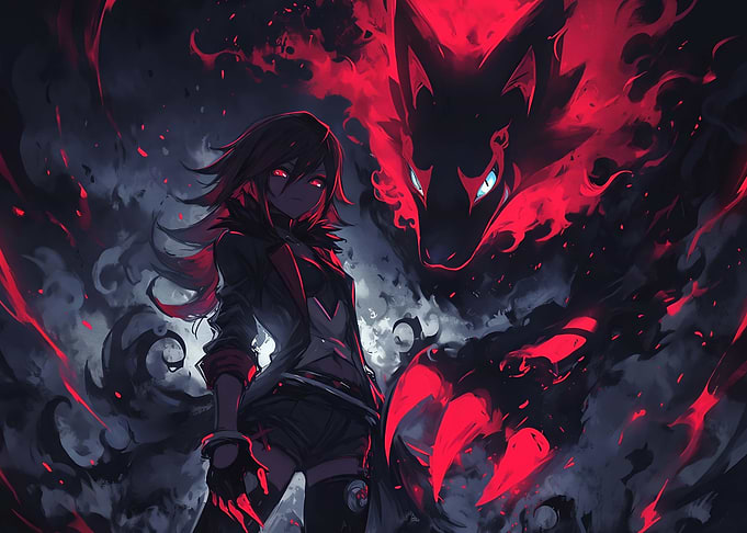 Anime Girl with Shadow Wolf Spirit