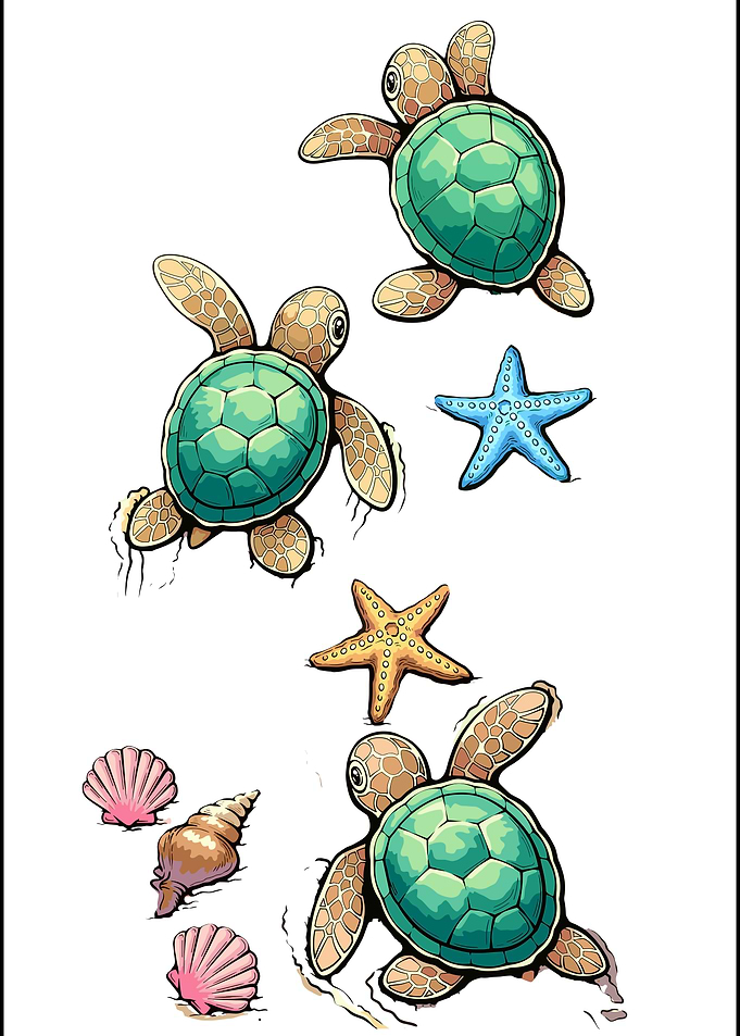 Cute Sea Turtle and Seashell Illustration