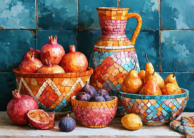 Mosaic Still Life Fruit Arrangement