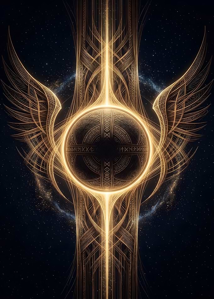 Golden Celestial Winged Rune Sphere