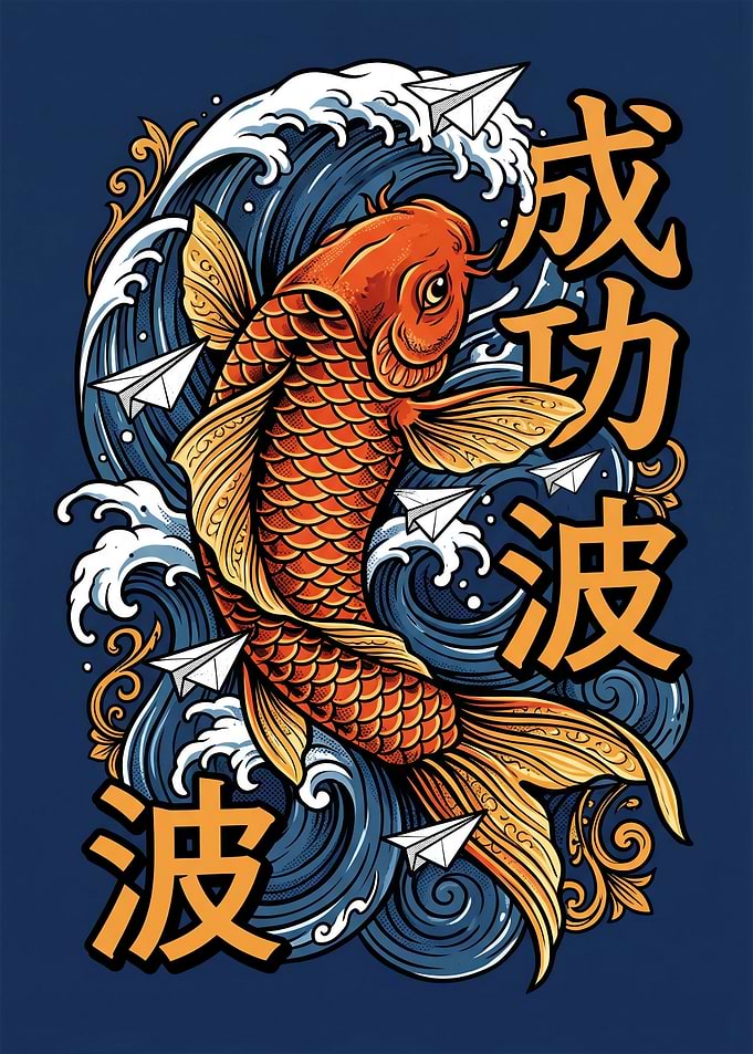 Koi Fish and Paper Planes Illustration