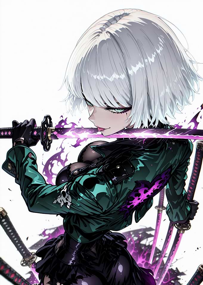 Anime Girl with Glowing Purple Katana