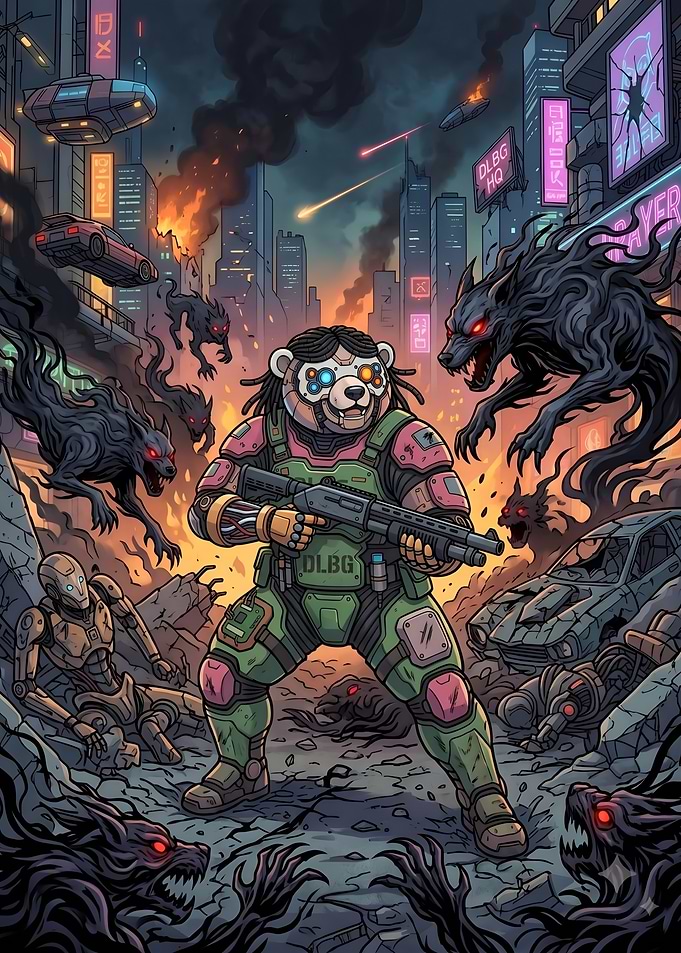 DLBG Cyberpunk #12 - Cyber Panda Warrior in Ruined City