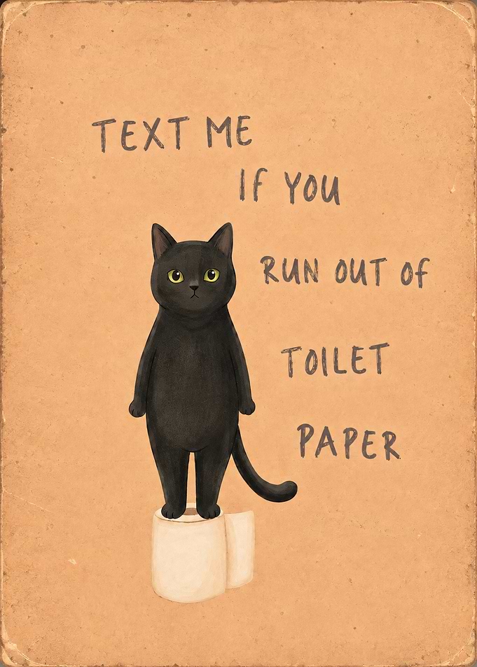 Funny Black Cat Toilet Paper Poster