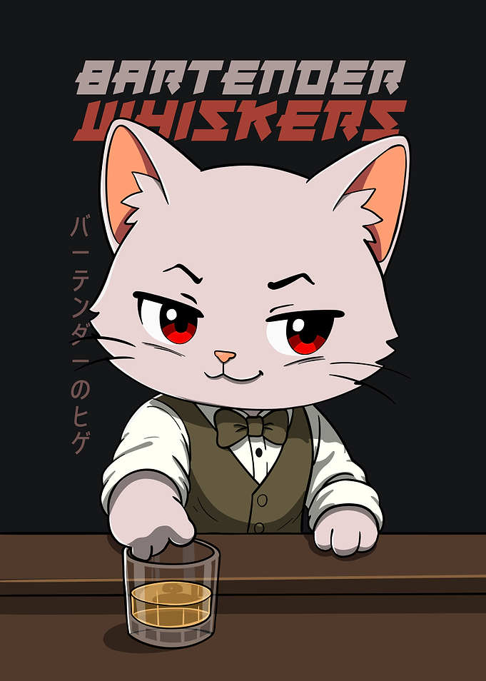 Bartender Whiskers Anime Cat Illustration