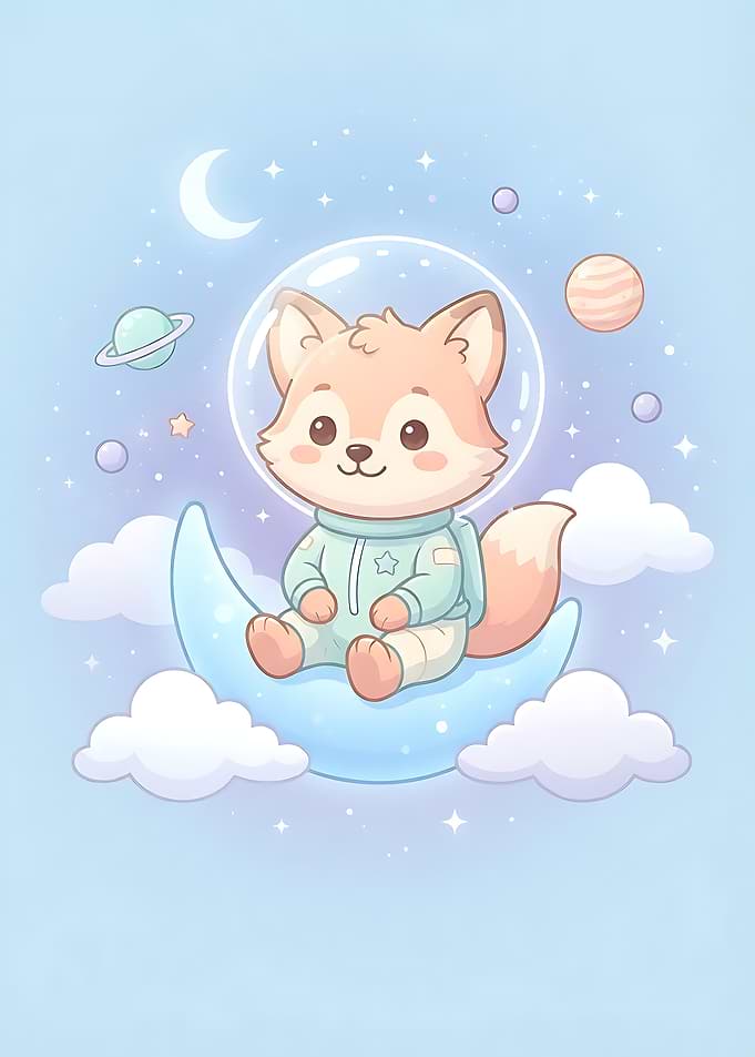Cute Fox Astronaut on Moon