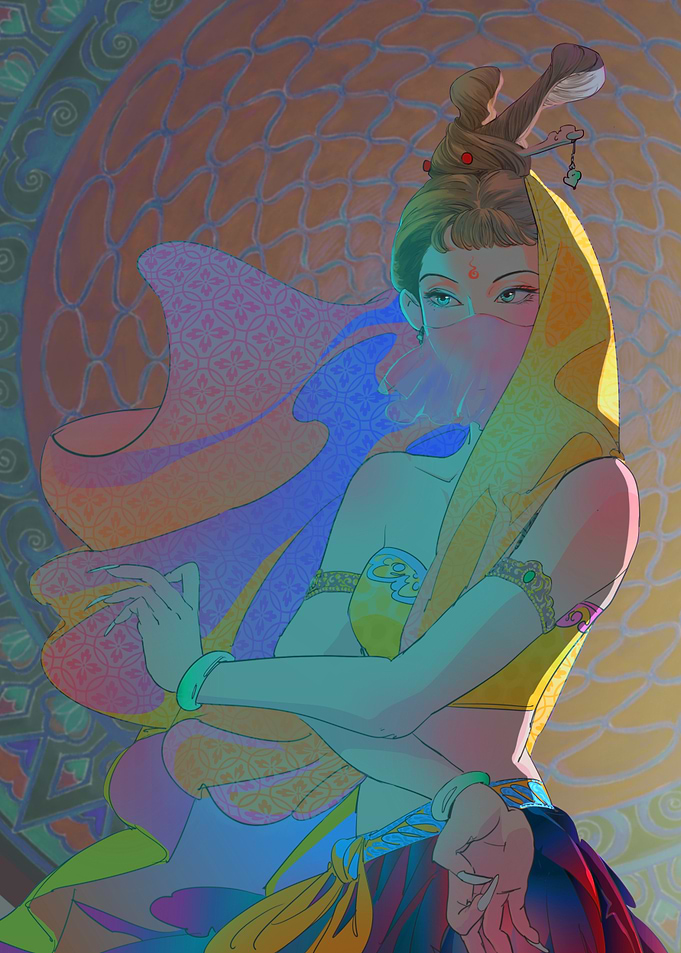 Ethereal Dancer in Traditional Asian Attire