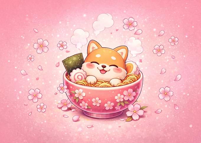 Cute Shiba Inu in Ramen Bowl