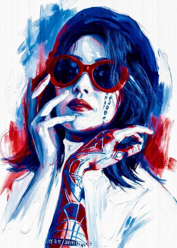 Stylized Portrait with Red Sunglasses