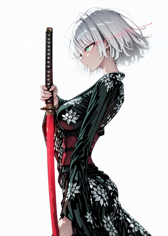 Anime Girl with Red Katana