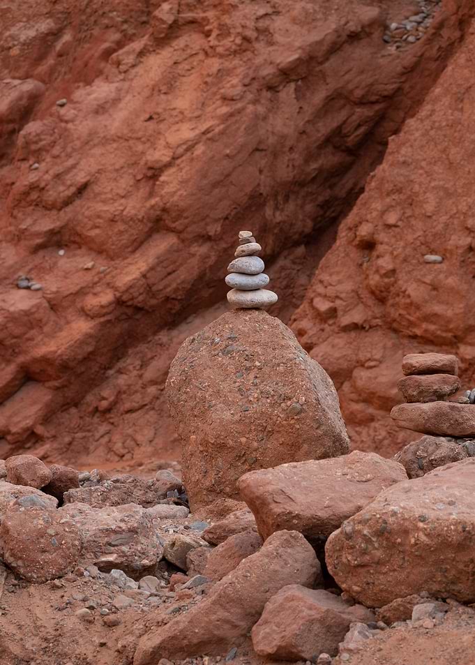 Balanced Stone Cairn in Desert