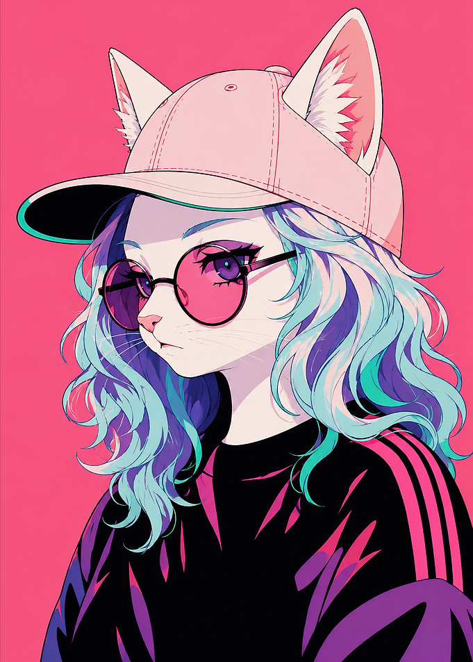 Stylish Anime Cat Girl Portrait