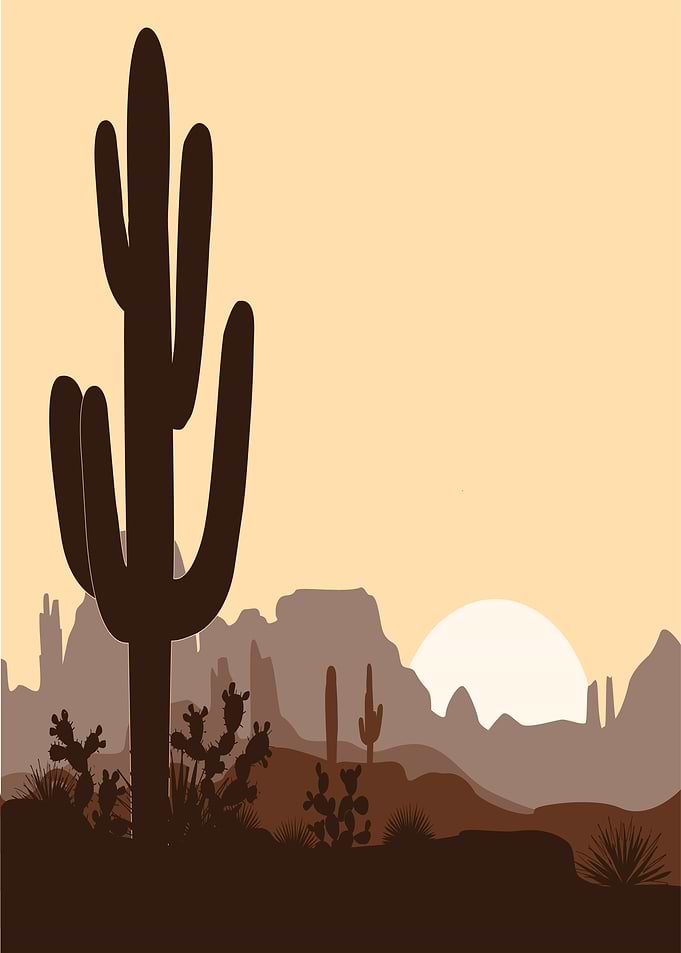 Minimalist Desert Landscape with Saguaro Cactus