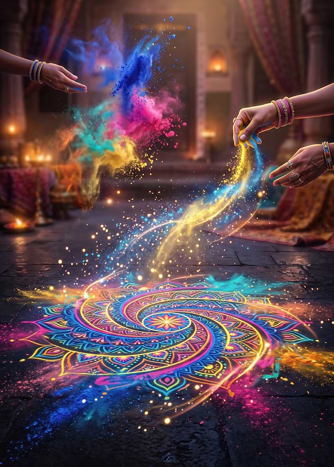 Vibrant Diwali Rangoli Powder Art