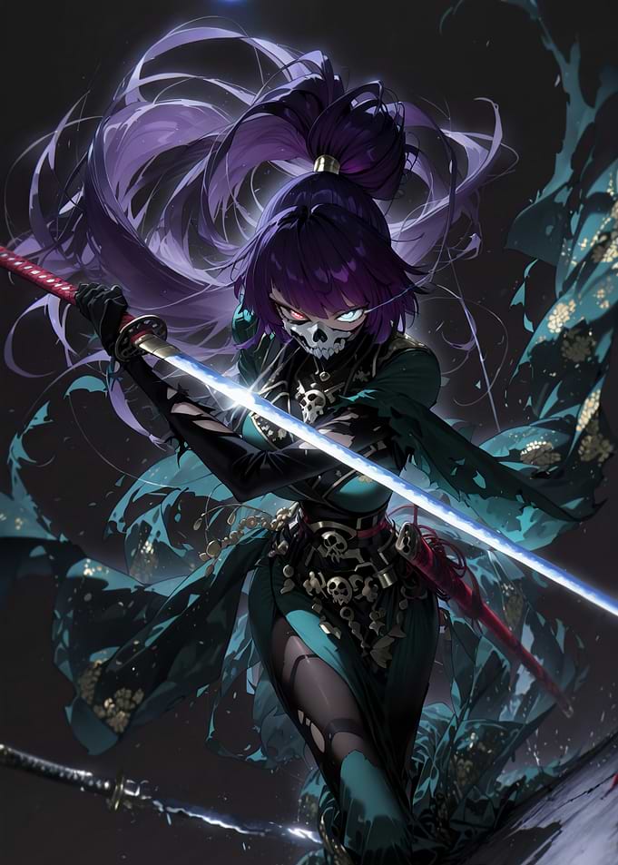 Purple-Haired Anime Warrior with Katana