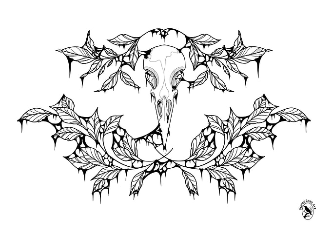 Bird Skull with Foliage Ornament