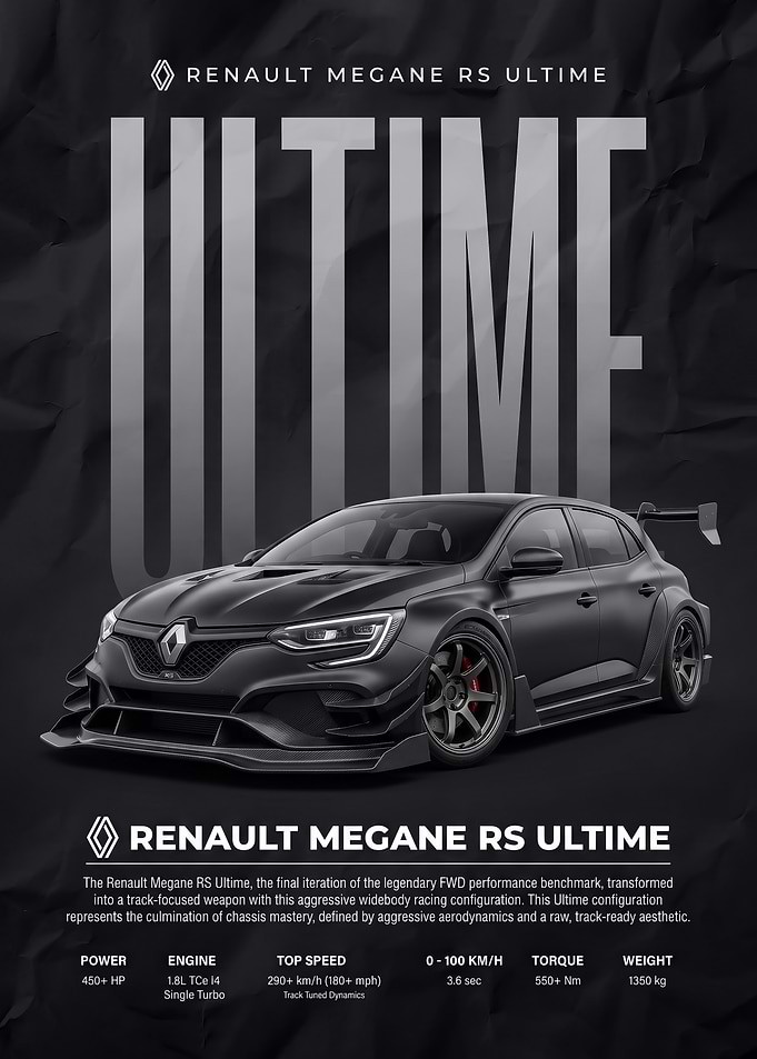 sleek black Renault Megane RS Ultime car Poster