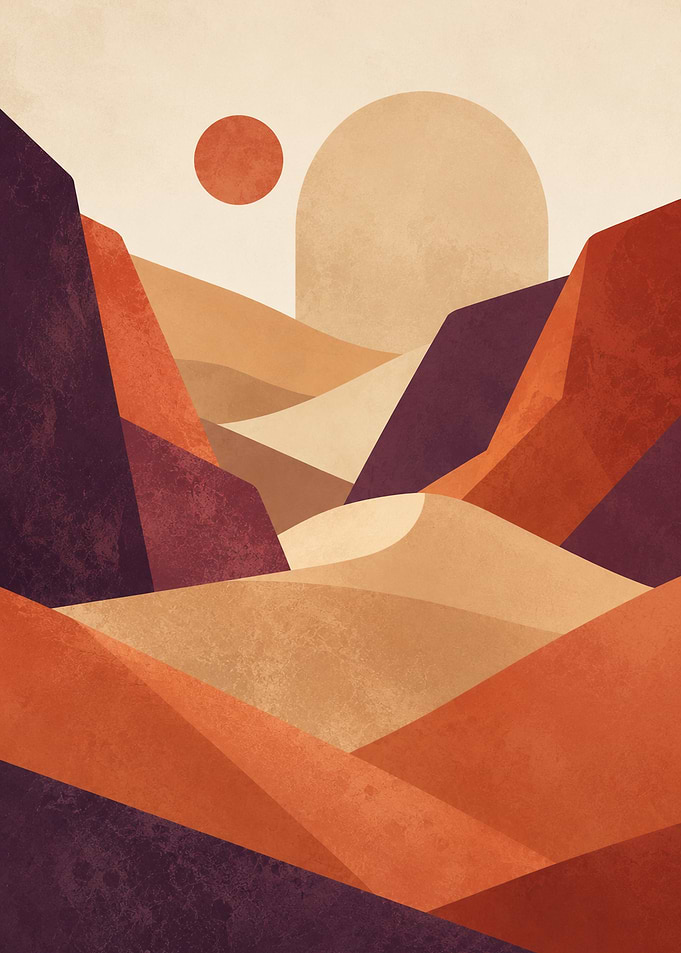 Abstract Desert Landscape with Sun