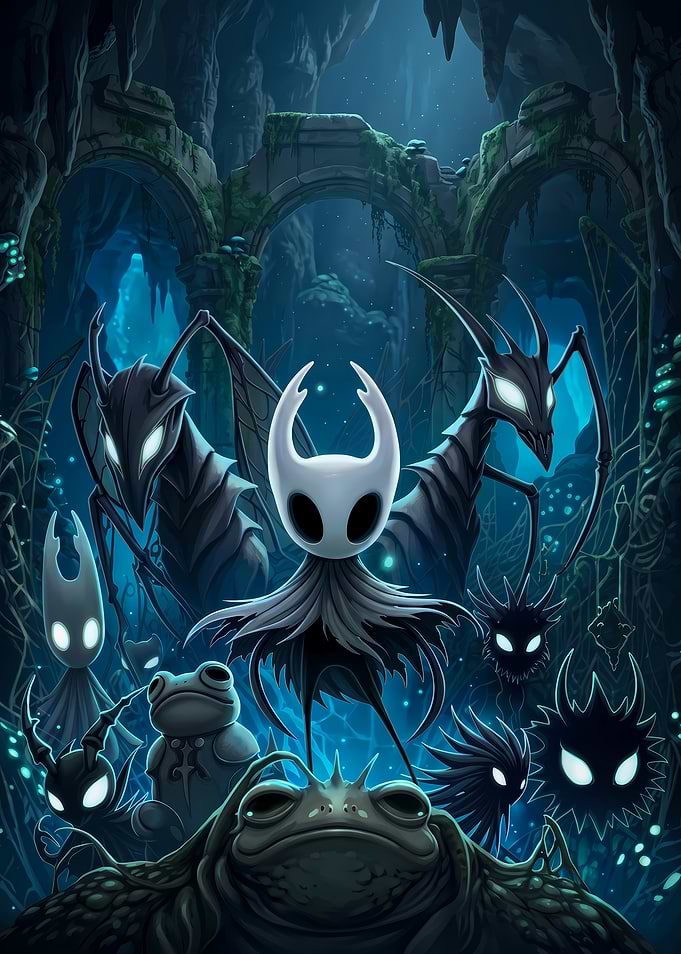 Hollow Knight Characters in Dark Cavern