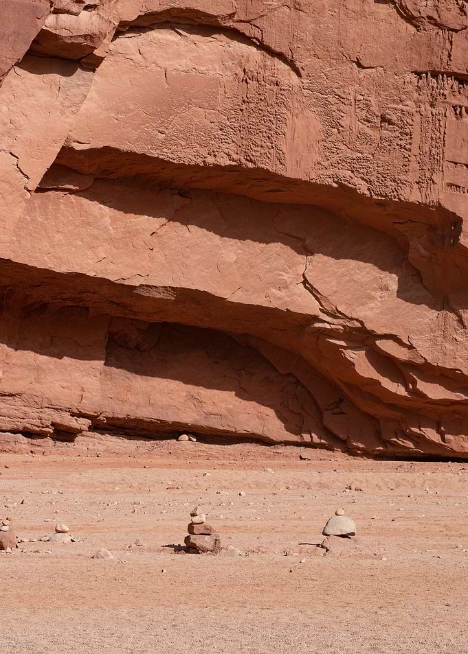 Stone Cairns in Desert Landscape