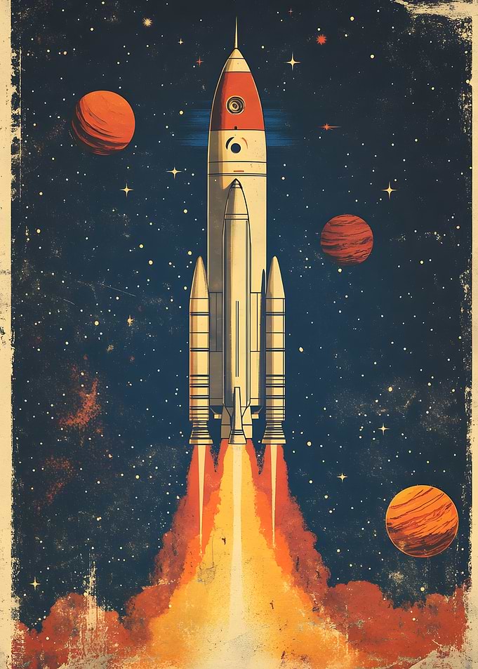 Vintage Style Rocket Launch Poster