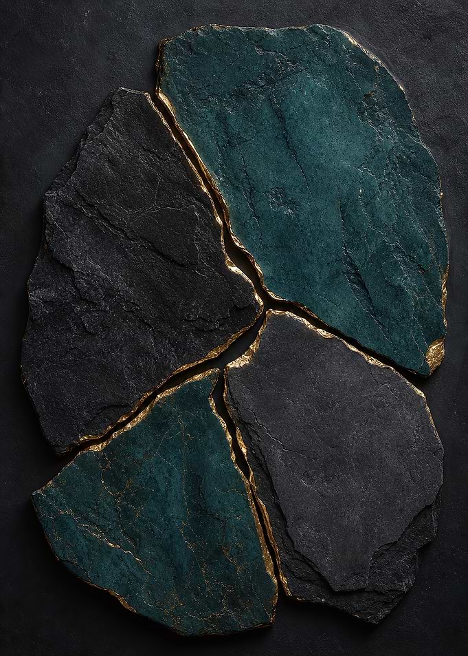 Teal and Black Stone with Golden Fault Lines