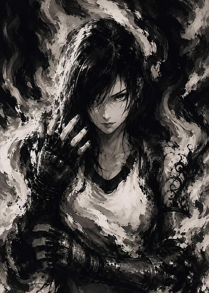 Tifa Lockhart Ink Wash Portrait