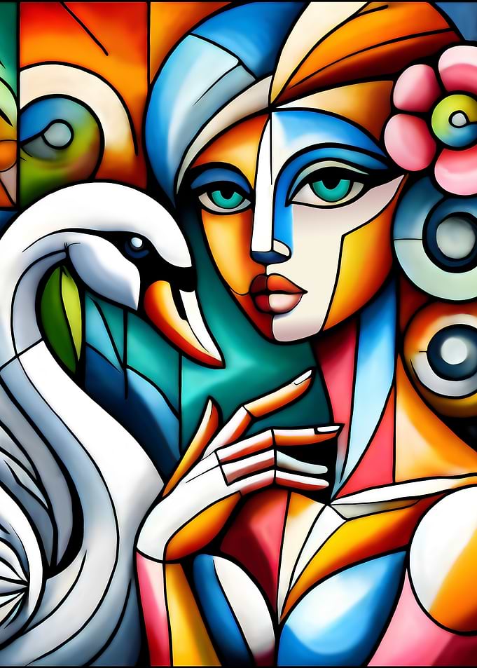 Cubist Portrait of Woman and Swan
