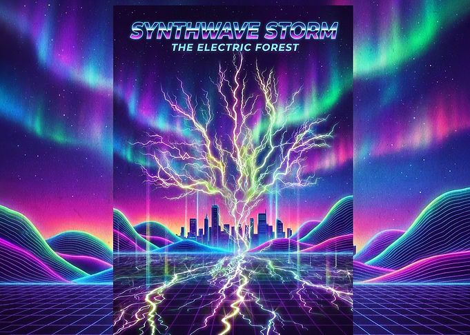 Synthwave Storm Electric Forest Poster