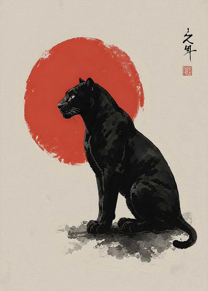 Black Panther with Red Sun