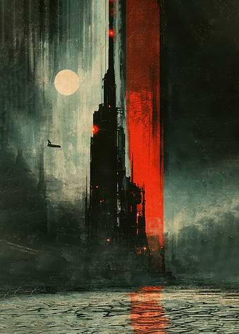 Dark Futuristic Tower at Night