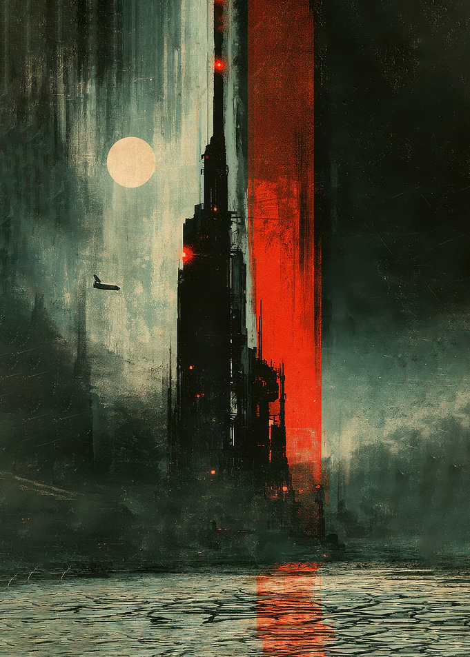 Dark Futuristic Tower at Night