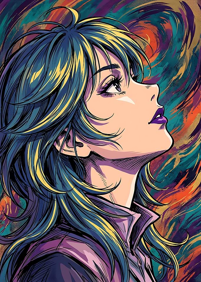Stylized Anime Portrait with Swirling Colors
