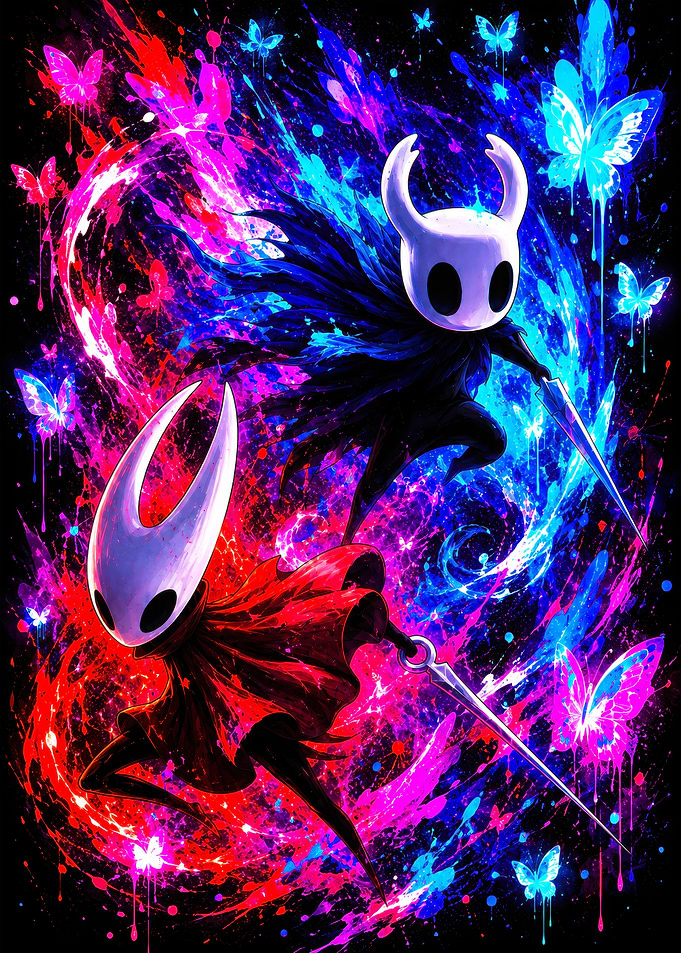 Hollow Knight and Hornet Neon Art