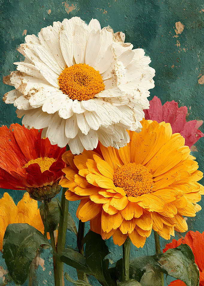Vibrant Painted Flowers on Textured Background